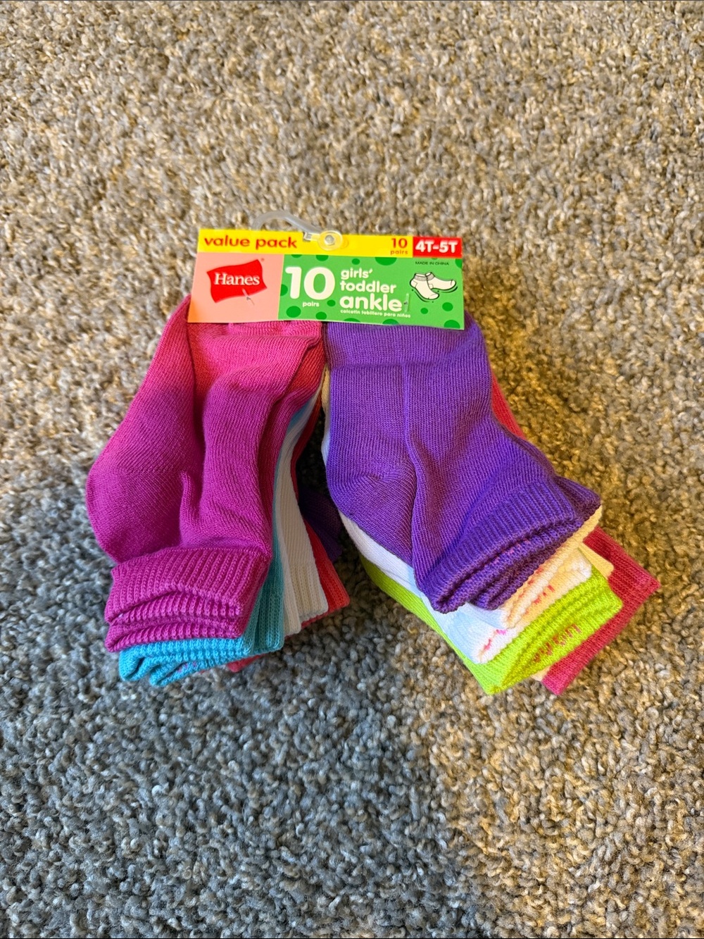 Hanes Girls' Toddler Ankle Socks - Pink & Purple (10-Pack)